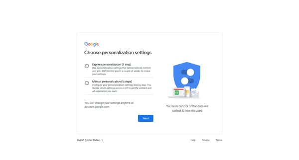 Create your Google Account screen