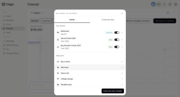 Origin Financial screen