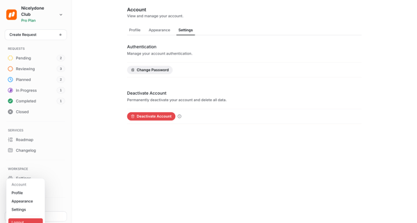 Account Settings | UserJot screen