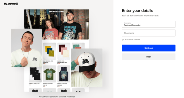 Enter your details | Fourthwall screen