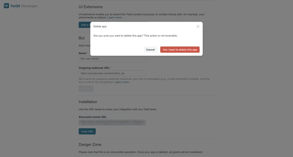 Twist App Management screen