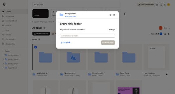 Files - Dropbox screen