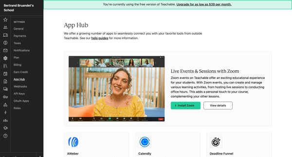Admin | Teachable screen