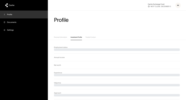 Cache – Profile screen