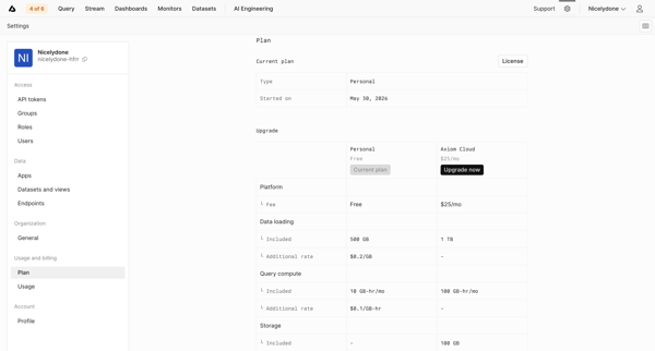 Settings - Axiom screen