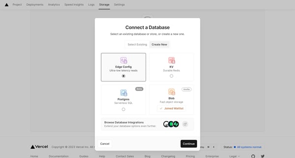 Storage – Dashboard – Vercel screen