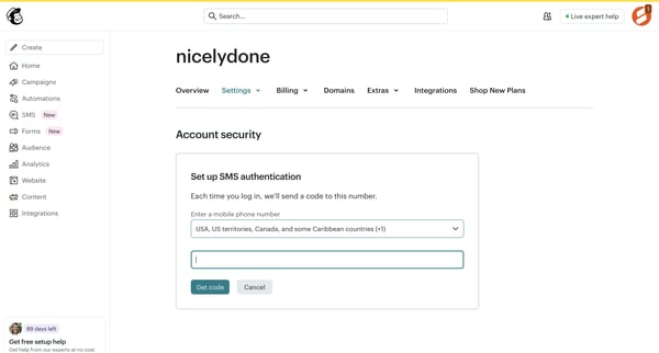 Account Security | Mailchimp screen