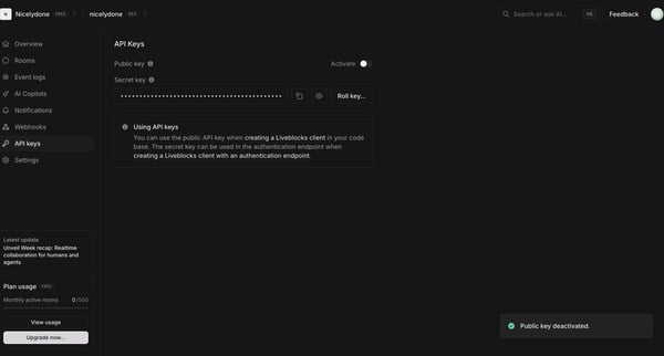 nicelydone (Development) | nicelydone (Development) | API Keys screen