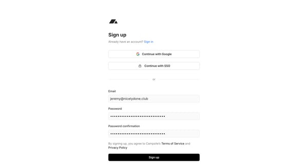 Sign up - Campsite screen