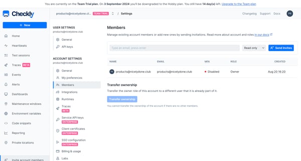 Account | Members screen