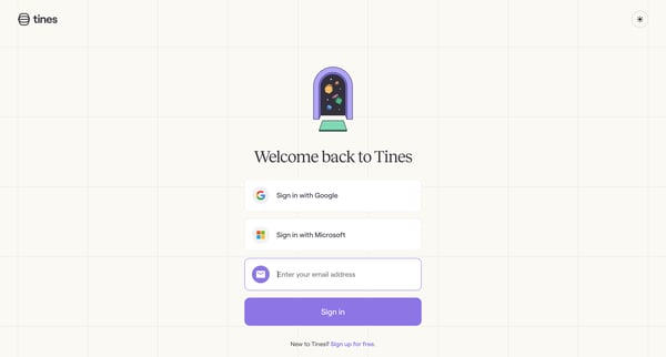 Sign in | Tines screen