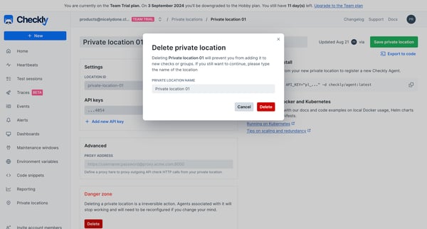 Private locations screen