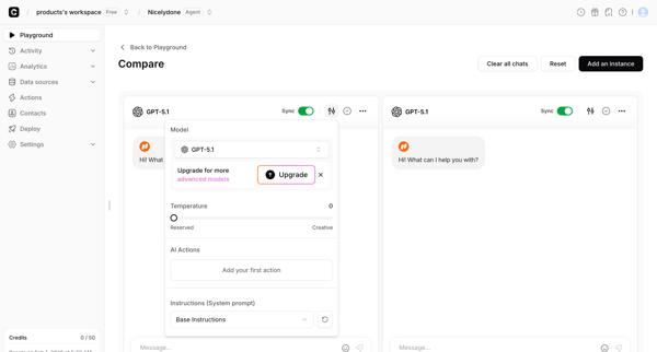 Dashboard - Chatbase screen