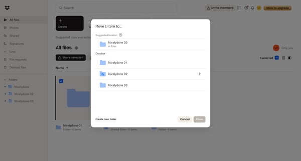 Files - Dropbox screen