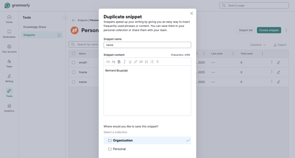 Account | Grammarly screen