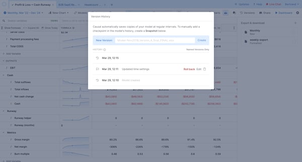 Profit | Loss + Cash Runway - Causal screen