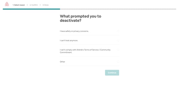 Deactivate your account - Airbnb screen