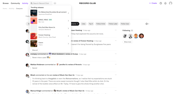 Activity – Record Club screen