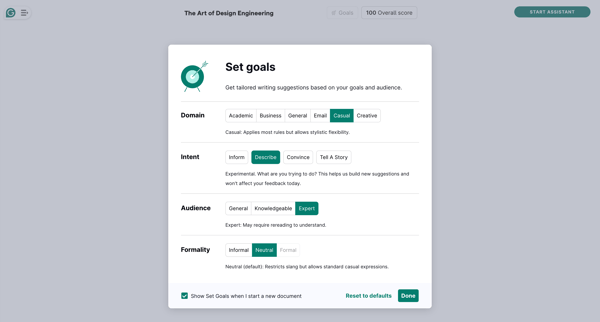 The Art of Design Engineering - Grammarly screen