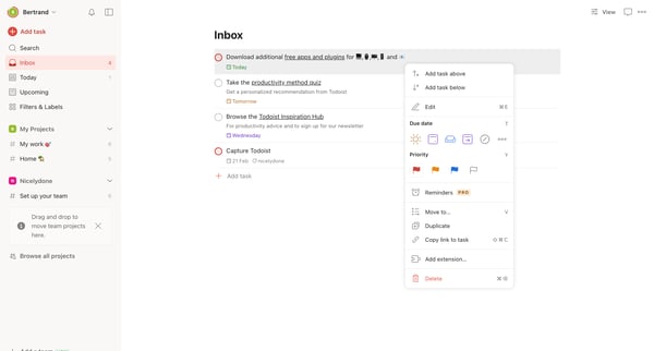Inbox – Todoist screen