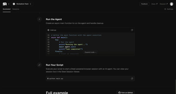 Steel | Open-source Headless Browser API screen