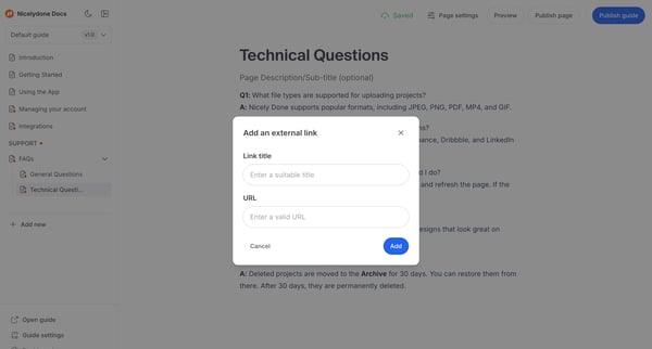 Technical Questions screen