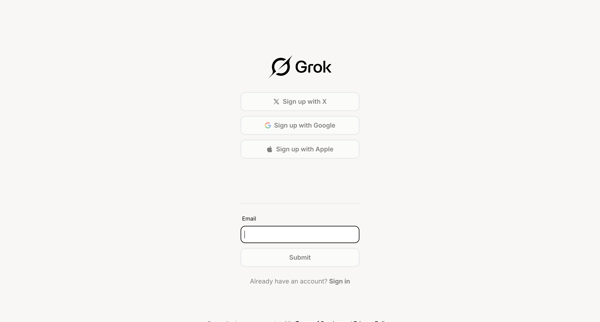 Sign Up | xAI Single-Sign On screen
