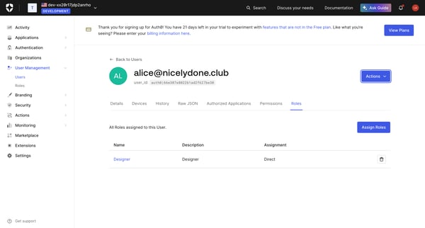 User Details screen