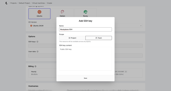 Create virtual machines – Dashboard - Latitude.sh screen