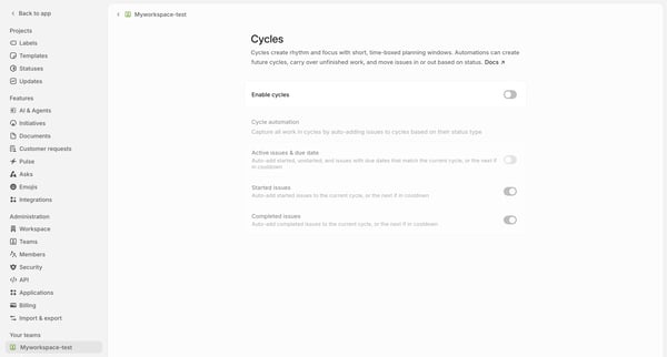 Myworkspace-test › Cycles screen