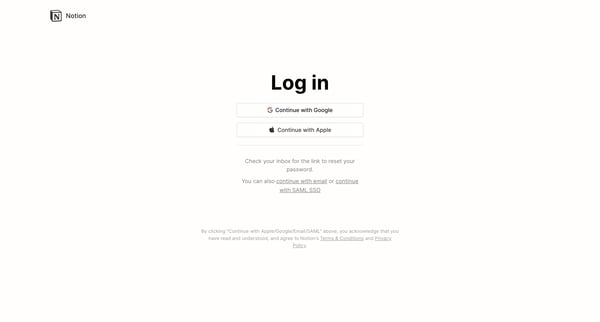 Notion - Log in screen