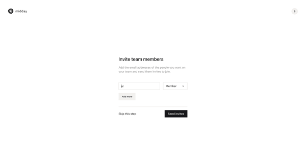 Invite Team Member | Midday screen