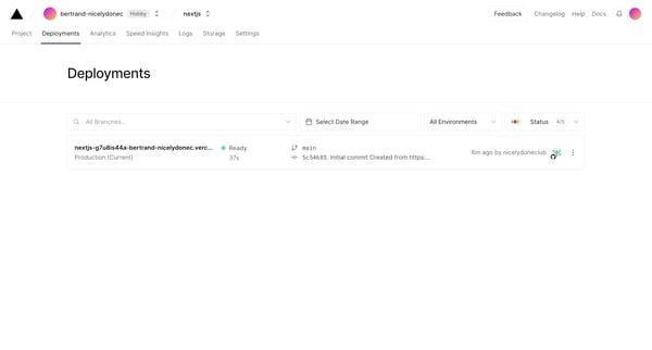 nextjs – Deployments - Vercel screen