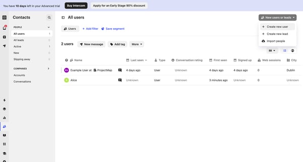 Users | Nicelydone Intercom screen