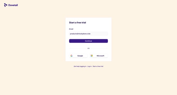 Start a free trial – Dovetail screen