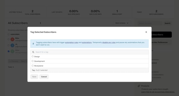 Subscribers - Kit screen