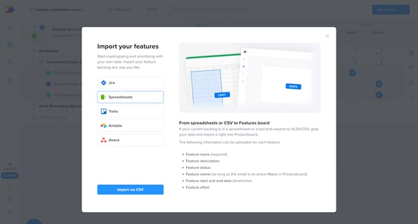 Feature prioritization sample - Features | Productboard screen