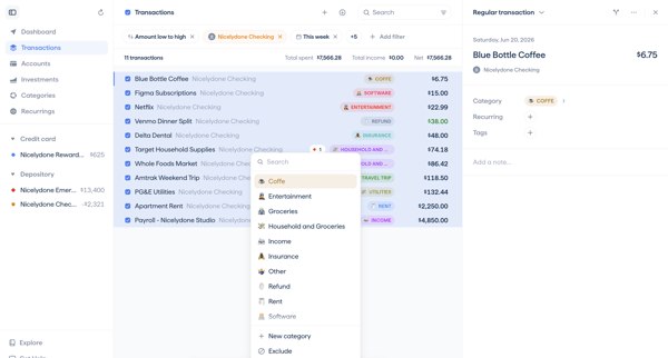 Copilot Money | Transactions screen