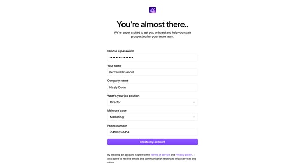 Wiza - Create an account from Wiza