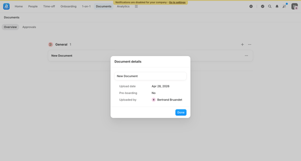 Documents | Aboard screen
