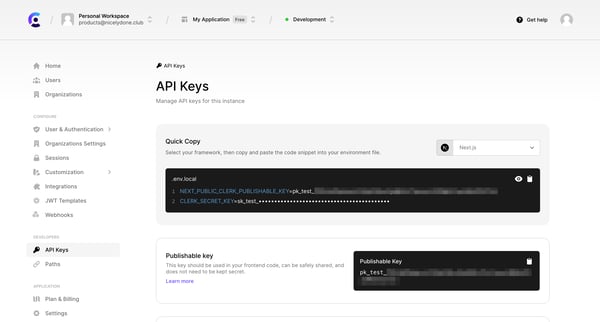 Dashboard | Clerk.com screen