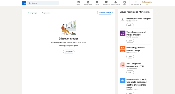 Groups | LinkedIn screen