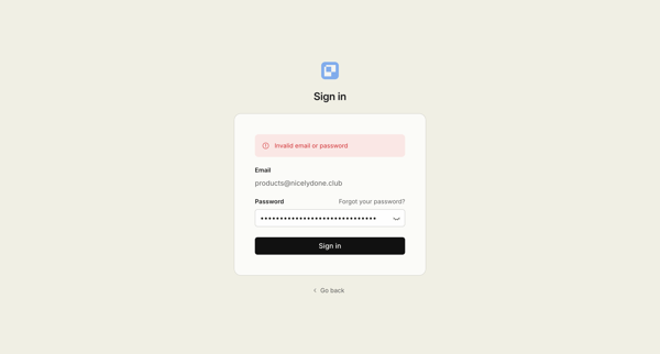 Sign in screen