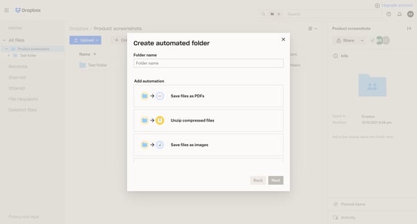 Product screenshots - Dropbox screen