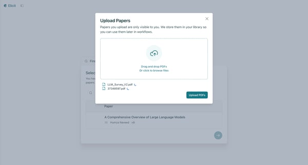 Elicit Extract data from PDFs screen