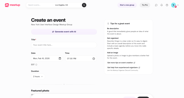 Event Schedule | Meetup screen