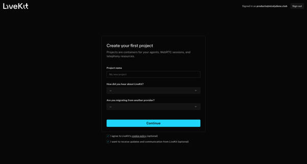 New Project | LiveKit Cloud screen