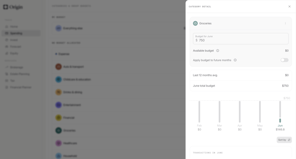 Origin Financial screen