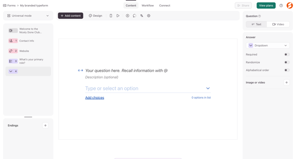 Typeform - Create screen