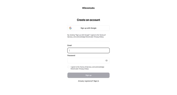 Sign Up | ElevenLabs screen